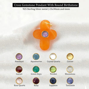 925 <b>Sterling</b> <b>Silver</b> Religious Necklace <b>Pendant</b> Carnelian <b>Cross</b> Slice Gemstone Peridot Birthstone Children's Brass Jewelry Gift - Product Image 5