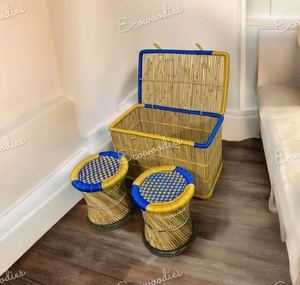 Elegante Otomana Sarkanda de Bambú, Reposapiés Indio Muddha, Taburete con Cesta de Almacenamiento, para Sala de Estar, Jardín, Apartamento Ecológico - Product Image 3