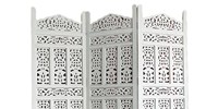 Divisor de ambientes de madera artesanal Smart Art, de 3 paneles, en madera de ingeniería blanca envejecida, moderno, para sala de estar, con función de privacidad, Birthday