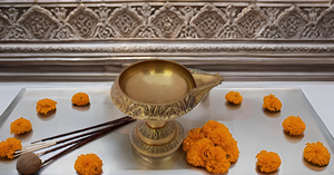 Handmade Golden Diya <b>Lamp</b> for Diwali Pooja Brass Indian Puja <b>Oil</b> <b>Lamp</b> with Engraved Design Metal Decorative Style Art - Product Image 3