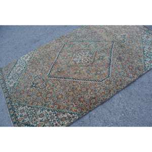 Classic <b>Brown</b> Blue Vintage Turkish Rug 4.1 X 7.4ft Handmade Patchwork Design <b>Wool</b> Bamboo Silk Material Latex Backing for Living - Product Image 4