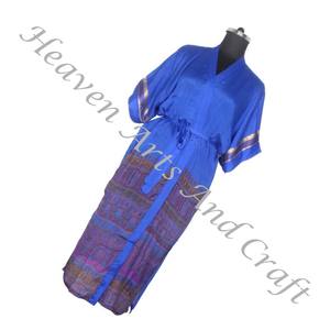 KL014 2024 colección de verano de seda largo Vintage Sari Kimono largo Casual desgaste de longitud completa Vintage Sari Kimono largo bohemio verano - Product Image 4