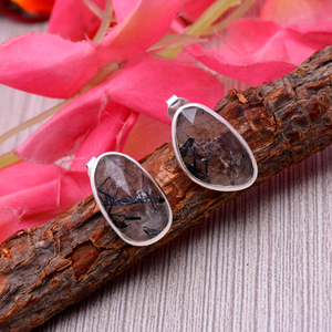 ต่างหูควอทซ์พลอยสีดำธรรมชาติขนาด16x10มม. ต่างหูมีขอบสีเงินต่างหู3.59 GMS ดีไซน์แบบแฮนด์เมด - Product Image 4