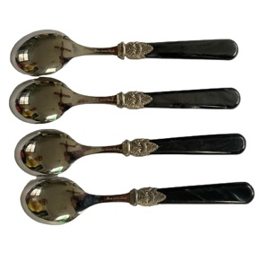 Cuillère de mariage élégante en acier inoxydable à manche noir de l'Inde Ensemble d'ustensiles de cuisine parfaits pour les restaurants et les hôtels - Product Image 1