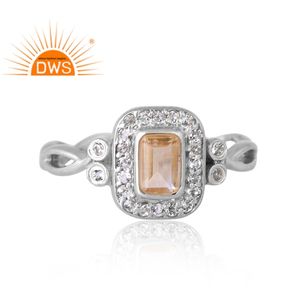 Nuevo diseño elegante Anillo de piedras preciosas de citrino natural y topacio blanco para mujeres Fabricante de joyas de diseño personalizado - Product Image 3