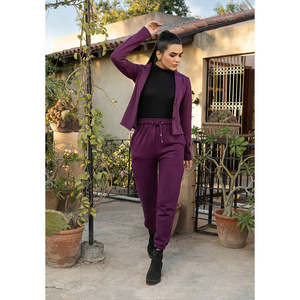 Conjunto de 2 Piezas de Moda Urbana para Mujer, Pantalones Deportivos de Cintura Alta con Tiras en los Pies y Top Corto de Manga Larga con Costuras - Product Image 5