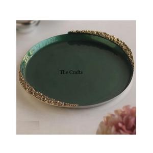 Plateau de service en métal de couleur verte avec poignées dorées Plateau de collations au chocolat de forme ronde de qualité supérieure à bas prix - Product Image 1