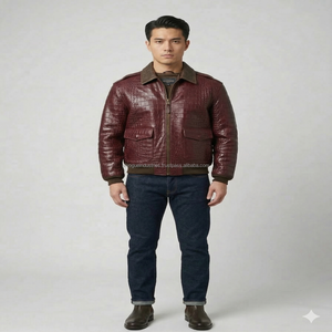 Chaqueta Bomber Vintage de Cuero para Hombre, Color Negro Borgoña, Lista para Enviar, con Logotipo Frontal - Product Image 1