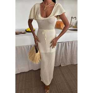 Vestido de Punto con Escote Profundo y Detalles de Malla 2867 - Transpirable y con Cintura Natural para Ocasiones Informales - Product Image 6