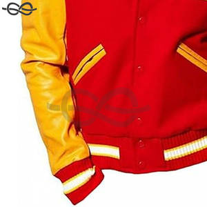 <b>Men's</b> Red Yellow Baseball Style Varsity Letterman <b>Jacket</b> Hooded with <b>Faux</b> <b>Leather</b> Sleeves Embroidery New Fashionable Design Kids - Product Image 3