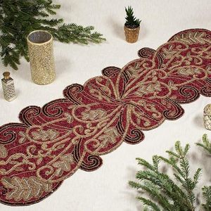 Handmade Wedding <b>Dining</b> <b>Table</b> Decorative <b>Runner</b> Christmas Floral Beaded placemat with Leaves Design for Fancy Occasions - Product Image 2