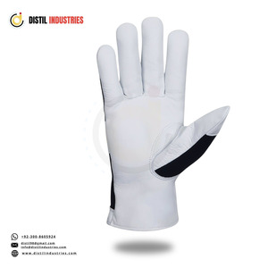 Gants de travail en cuir de chèvre assemblé avec dos en tissu coton interlock respirant, gants de conduite en cuir confortables pour la sécurité des mains - Product Image 5