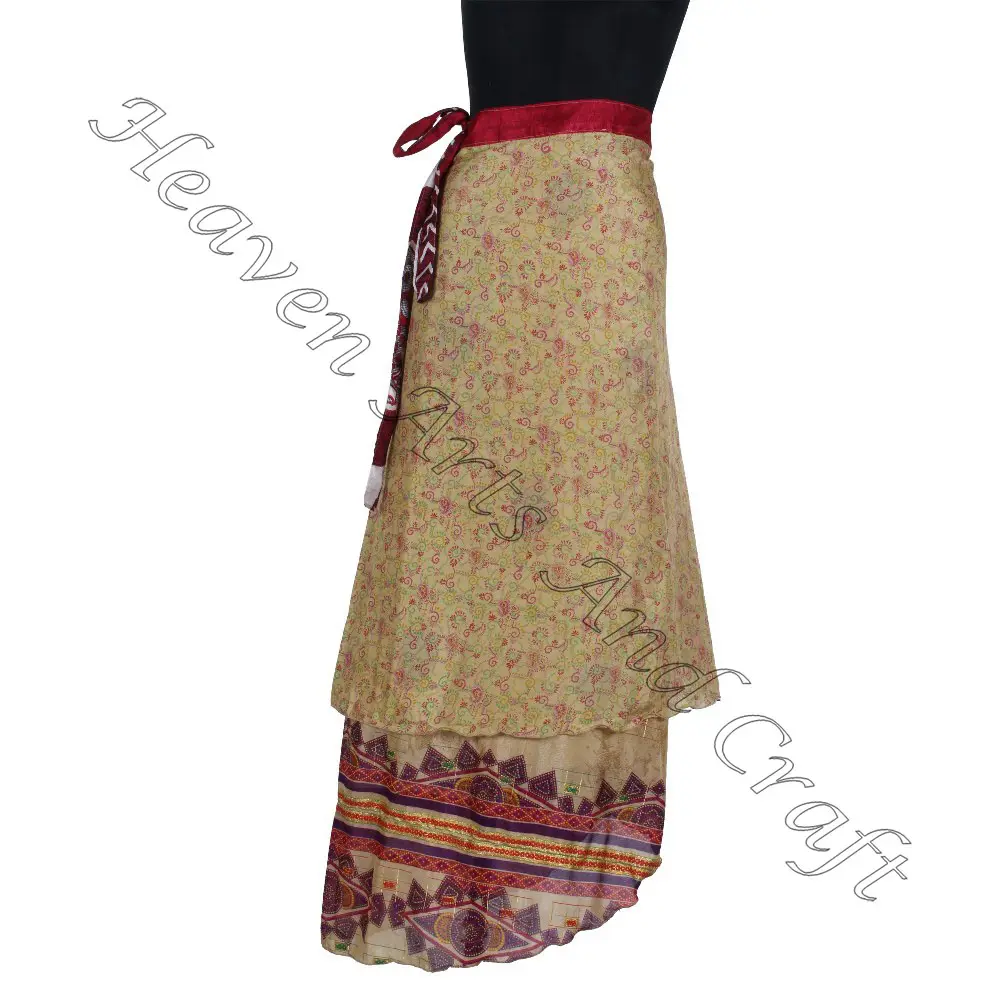 भारतीय दो परत Boho हिप्पी जादू साड़ी लपेटें स्कर्ट महिलाओं पहनने विंटेज रेशम साड़ी लंबी लंबाई लपेटें स्कर्ट के आसपास 2 परत प्रतिवर्ती