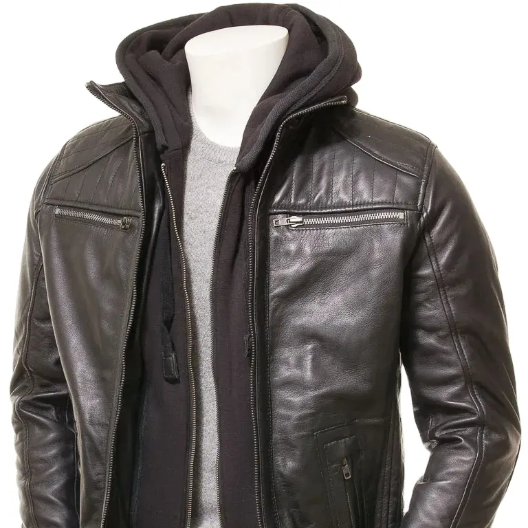 2023 Mens Leather Jacket and Coats 100% Pure Sheepskin Breathable Material With Detachable Hood Gents Leather Jacket