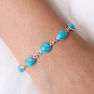 Bohemian 8x10mm Oval Cabochon Link Chain Amazing Blue Turquoise Bezel Setting Solid 925 Sterling Silver <b>Bracelet</b> <b>Christian</b> Wife - Product Image 2