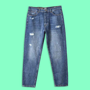 Jeans pour hommes de haute qualité en gros Coupe ajustée Coton Droit Casual Déchiré Délavé Respirant Vintage - Product Image 5