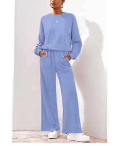 Conjuntos de 2 piezas para mujer, chándal de otoño 2025, Sudadera de cuello redondo, pantalones de chándal de pierna ancha, conjuntos de salón, chándal - Product Image 1