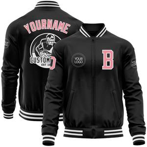 Blouson aviateur personnalisé noir moyen rose-blanc Varsity Letterman veste à glissière coupe-vent Streetwear veste universitaire vintage pour hommes - Product Image 1