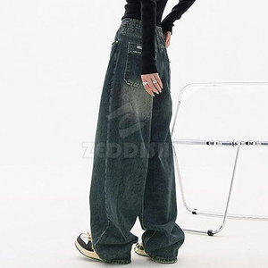 Pantalon long décontracté d'été pour femme, taille mi-haute, devant plat, 100 % coton, délavage clair, respirant, haute qualité, personnalisable, à prix abordable - Product Image 4