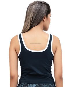 Débardeur en jersey de coton sans couture de couleur unie élégante pour femmes col carré avec logo avant taille XS vêtements de yoga tricotés de sport courts - Product Image 2