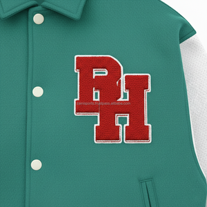 Chaqueta universitaria de tela de lana GSM 350 de alta calidad, cuerpo verde, mangas blancas, Parche de chenilla personalizado, diseño de logotipo, chaqueta universitaria para mujer - Product Image 6