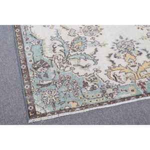 พรมตุรกีขนาด 3.6x7.2 ฟุต พรมวินเทจ ลายต้นไม้และพืชสีน้ำเงินขาว พรมขนสัตว์ - Product Image 4