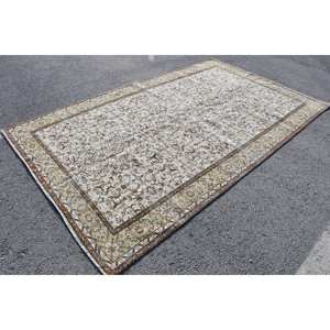 Alfombra de lana marrón beige tradicional hecha a mano, diseño de retales de 6,4X10,6 pies para sala de estar, alfombras rectangulares de látex para cama lateral de pasillo - Product Image 3