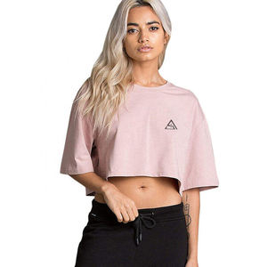 Tops courts décontractés de couleur unie, simples, respirants, à manches courtes, en gros, t-shirt court personnalisé pour femmes - Product Image 5