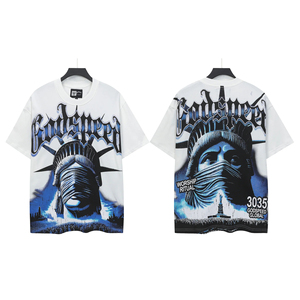 Godspeed <b>Men's</b> Loose Short Sleeve T-Shirt O-Neck Solid Streetwear White <b>Blue</b> Pattern 100% Cotton Regular Fit - Product Image 1