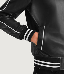 High Quality <b>Black</b> Leather Winter Jacket for Men Windproof Breathable Stand Collar Customizable Design OEM Service Wholesale - Product Image 4