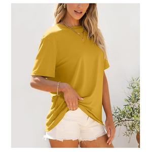 Nouveau Design OEM Service Solide Femmes 100% Coton Manches Courtes Col Rond Épaule Pente T-shirt Confortable Du Bangladesh - Product Image 4