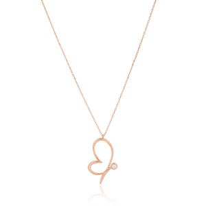 Collar con abalorio de mariposa y corazón liso, colgante turco hecho a mano, venta al por mayor, joyería de plata de ley 925 - Product Image 1