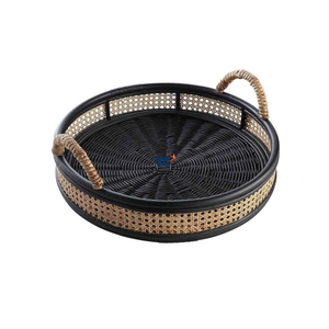 Diseño moderno Decoración para el hogar Bandeja redonda de ratán de algas marinas con mango incorporado y tejido decorativo de almacenamiento para restaurantes - Product Image 4
