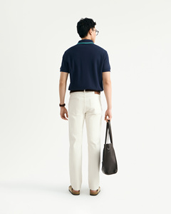 Chemise décontractée ajustée à manches courtes en coton tricoté 100 % pour homme, avec col contrastant, respirante, à boutons, et logo personnalisé imprimé - Product Image 3