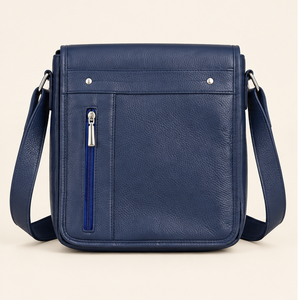 Bolso Bandolera Vintage de Cuero Genuino de Vaca Grano Completo Azul Marino con Cremallera y Herrajes Dorados para Mujer, Logotipo Personalizado OEM ODM Venta al por Mayor - Product Image 1