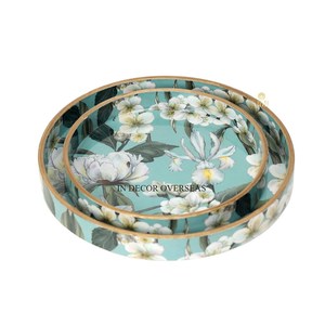 Madre de perla trabajo en forma de corazón mosaico con cuentas aspecto elegante forma redonda bandeja para servir con bordes de ratán en precio impresionante - Product Image 3