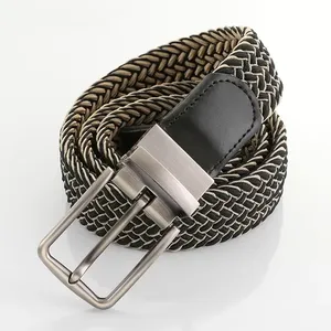 Cinturón de golf elástico trenzado personalizado de fábrica para hombre, con hebilla reversible de aleación, de nailon y cuero PU, deportivo, con detección de aguja - Product Image 4