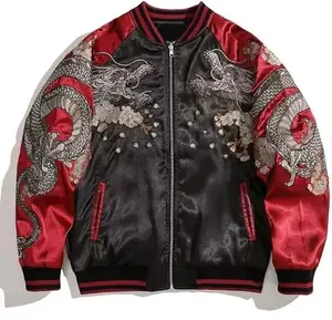 Heavy Industry Style Embroidered Bomber Jacket Dragon patch work casaco casual para homens e mulheres