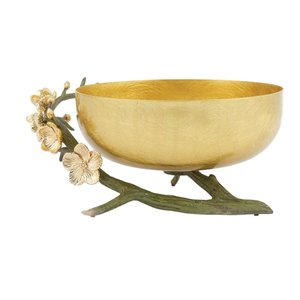Bol de service en laiton de qualité supérieure, inspiré de la nature, avec base en forme de branche et de fleurs, élégant bol en métal doré, décoration d'intérieur unique - Product Image 1