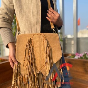 มาใหม่ถักหนังนิ่มขนสัตว์ขอบกระเป๋าหนังTanฮิปปี้หนังนิ่มพู่กระเป๋าถือชาติพันธุ์Bohoกระเป๋าผู้หญิงกระเป๋าหนังตะวันตก - Product Image 1