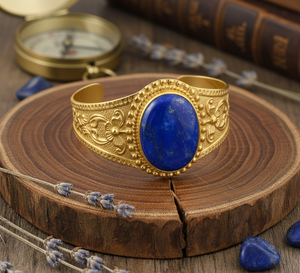 ทำด้วยมือธรรมชาติ Lapis Lazuli Cabochon 925เงินสเตอร์ลิงสีโรสโกลด์14K ทองโบฮีเมียนผู้ชายปรับขนาดกำไลเปิดได้ - Product Image 6
