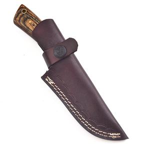 มีดล่าสัตว์ทำมือเหล็กดามัสกัส ด้ามไม้ ปลอกหนัง |   มีดเอาตัวรอดสำหรับตั้งแคมป์กลางแจ้งแบบ OEM - Product Image 5