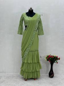 Designer Wedding Wear Ruffle Lehenga With Heavy <b>Embroidery</b> Work - Product Image 2