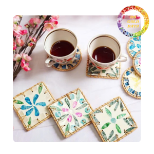 Wholesales natural <b>rattan</b> <b>placemat</b> with mother of pearl inlay | Viet Nam origin - Product Image 1