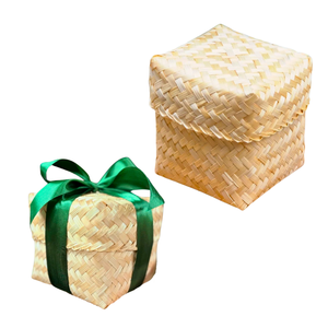 Cubo tejido CESTAS DE BAMBÚ Estilo rústico para embalaje de regalo Caja artesanal elegante para regalos de fiesta - Product Image 1