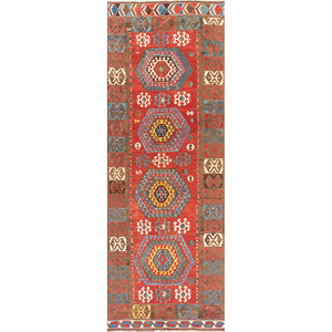 นาเยาบพรมลายเรขาคณิต พรมขนสัตว์ทอแบน สีแดงและสีส้ม พรม 3 มิติสำหรับตกแต่งห้องนั่งเล่นในบ้าน PAEM-861 - Product Image 1