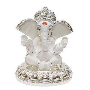 Decoración de arte religioso ecológica duradera hecha a mano Lord Ganesha Idol acabado en plata adornos de piedra hogar templo Puja habitación Coche - Product Image 1