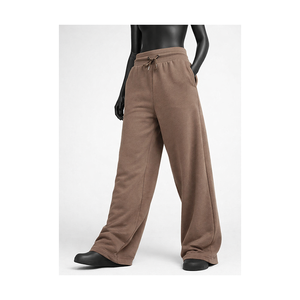 Pantalones de chándal anchos de cintura alta para mujer con cordón, de forro polar, estilo jogger, corte relajado, ropa de descanso, venta al por mayor OEM - Product Image 5