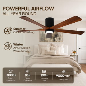 Ventilateur de plafond encastré de 60 pouces avec lumière, pales en bois massif, moteur DC, télécommande APP, LED dimmable – En stock aux États-Unis - Product Image 3