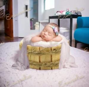 Cubo redondeado rústico, accesorios para recién nacidos, Cubo de madera, luna llena, bebés, Pose de bebé, accesorio de tiro, lavabo, Color marrón café para niños - Product Image 6